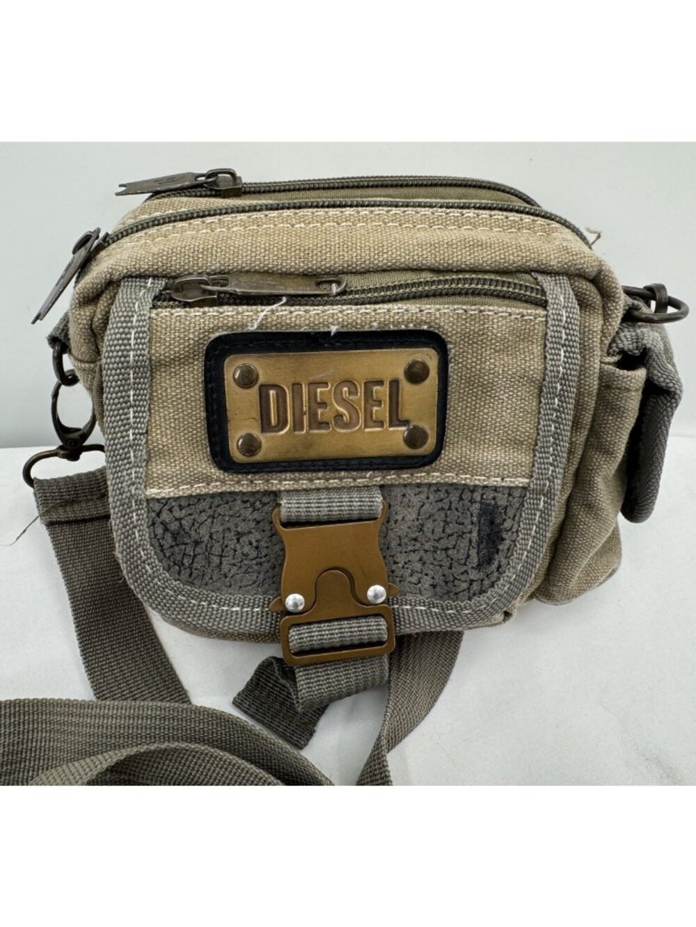 Vintage 90s Y2K Diesel Military Green Canvas Messenger Bag Shoulder Purse Logo